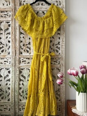 ZARA Yellow Lace Off-ShoulderDress